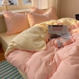 SHOPMOCHO Cotton Bedding Set 4pcs with Solid Bed Sheet Duvet Cover Pillowcases Single Couple Bedsheet King Queen Double Twin Size