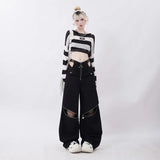 Shopmocho American Individualized Spicy Girl Hollow Out Workwear Pants for Women Fashion Zipper Two Wear Design Casual Versatile Trousers