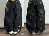 SHOPMOCHO 2026 American New Fashion Star Pattern Embroidery Old Jeans Women Y2K Gothic Hip-hop Casual Joker Straight Wide-leg Trousers