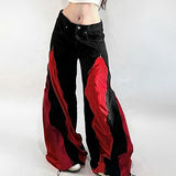 SHOPMOCHO Dark Zipper Patchwork Contrast Color Pants Streetwear Mid-Waisted Layered-Look Wide Leg Pants Women 2025 Autumn Winter Fashion