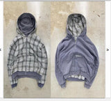 SHOPMOCHO Reversible Plaid American Retro Zipper Hoodie Sweatshirt Mens Womens Casual Plaid Sweatshirt Solid Color Lining Y2K Street Style