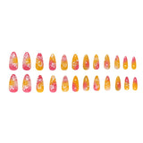 SHOPMOCHO 24pcs White Flower Fake Nail Tips Ins Yellow Pink Blush False Nails Wearable Full Cover European Almond Shaped Press on Nails