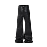 SHOPMOCHO Streetwear Black Wax Leather Strecth Jeans for Men Ropa Hombre Baggy Y2k Flare Pants Oversized Straight Denim Trousers