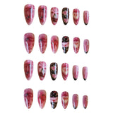 Shopmocho 24pcs Sweet Letter Press On Nails Cute Cherry Bowknots Ladybug Strawberry Decor False Nails Blush Pink Almond Fake Nail For Girl
