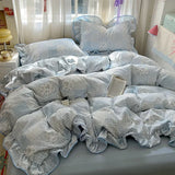 SHOPMOCHO Ruffles Bedding Set Floral Style Duvet Cover Pillowcase with Bedsheet Skin-friendly Bed Linen Set Girls Room Bedclothes