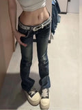 Shopmocho American New Retro Pocket Wing Embroidery Jeans Y2K Sexy Girls Low Waisted Pants Women Street Hip Hop Harajuku Gothic Punk Jeans