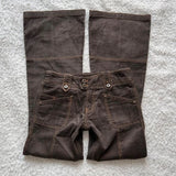 SHOPMOCHO Y2K Brown Flared Jeans Womens Clothing Goth Retro Multi Pockets Low Rise Denim Trousers Harajuku Hot Girl Sexy Slim Jean Pants