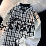 SHOPMOCHO American New Retro Letter Flocking Splicing Jacket Female Y2K High Street Fashion Hip-hop Loose Tooling Baseball Uniform Jacket