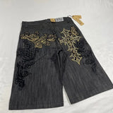 SHOPMOCHO Baggy Y2K New Trend Harajuku Hip-Hop Rock Joker Street Mens Sports Pants Gothic Retro Embroidery Loose American Denim Shorts