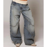 SHOPMOCHO Washed old blue jeans American retro street men and women straight and loose trend new style hot selling casual jeans