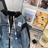 Shopmocho Loose Lazy Style Denim Patchwork Hoodie Women's Outerwear Sweater Jacket Autumn Winter New Korean Version Casual Coat