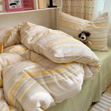 SHOPMOCHO Bedding Set Double Layered Yarn INS Girls Mushroom Soft Washed Cotton Bed Sheet Queen King Size Duvet Set Pillowcase Bed Sheet