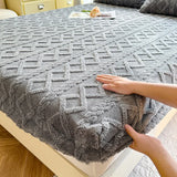 Shopmocho 1pc Winter Warm Bed Sheet with Elastic Band Single/Queen/King Mattress Cover Thick Coral Fleece Fluffy Fitted Bed Sheets for Bed