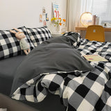 SHOPMOCHO Japan Style Plaid Queen Duvet Cover Set 220x240 High-quality Soft Skin-friendly Bedding Set King Size Quilt Cover Pillowcases