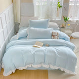 Shopmocho Korean Princess Style Duvet Cover Set No Filling Pink Blue Soft Washed Cotton Girls Favorite Ruffles Bed Linen Pillowcases