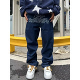 SHOPMOCHO Men's letter star print y2k jeans American style hip hop high waist loose layered straight zipper fashion pants trend hot sale