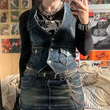 Shopmocho Women's Denim Vest Slim Fit European American Cross Border Trade Goods Smooths Your Silhouette Dense Fabric Vest