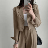 SHOPMOCHO Suit Coat 2 Piece Set Women Blazer Jacket Straight Pants Ensemble Single Breasted Turn Down Collar Trousers Office Lady Outfits