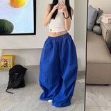 SHOPMOCHO Y2k American Women's Hip Hop Loose Wide Leg Jogger Pants 2026 Summer Pattern Embroidered Parachute Sweatpants Loose Pleated