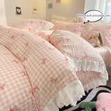 SHOPMOCHO 3 Piece duvet cover Set bowknot printting Quilt cover Set  comfortable Ruffles Bedding Set Bedspread for All Season