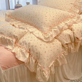 SHOPMOCHO 2/3Pc Korean Princess Style Floral Ruffles Bedding Set Single Queen Size Soft Skin-friendly Washed Cotton Duvet Cover Pillowcase