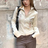 SHOPMOCHO 2026 Spring Knitted Top Women Turn Down Collar Zipper Vintage Jacket Y2k Aesthetic Casual Cardigan Femme Harajuku  Mujer