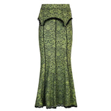 SHOPMOCHO-Rural girl style lace color contrast bag buttock fishtail dress female cross-border retro low-rise slim-fit skirt