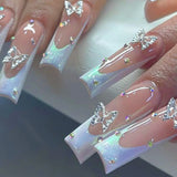 Shopmocho Pipe Nail French Stereo Bear Bow Pearl Manicure Fake Nails