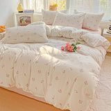 SHOPMOCHO American Pastoral Floral Printed Bedding Set Soft Skin-Friendly Double King Size Duvet Cover Set with Flat Sheet and Pillowcases