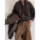 Shopmocho New Japanese Retro Vintage Striped Shirt Men Women Long Sleeve Loose Casual Oversized Blouse Spring Ins Trendy Top Streetwear
