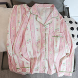 SHOPMOCHO Print Flower Soft Thin Women's Pajama Set Autumn New Casual 2 Pieces Pajama Set Full Length Sleepwear for Sleeping Home Suits