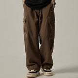 Shopmocho Men's Sweatpants 2025 Spring Autumn Vintage Japanese Wide Leg Straight Loose Button Big Pockets Cargo Pants Drawstring Trousers