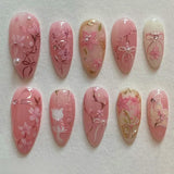 Shopmocho 24pcs Sweet False Nail Patches Detachable Fake Nail Tips With Bowknots Love Heart Pearl Design Pink Almond Korean Press On Nail