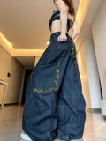 SHOPMOCHO Deeptown Y2K Retro Women Jeans Big Pocket Scimitar Leopard Wide Leg Denim Cargo Pants Harajuku Baggy Autumn Streetwear Trousers