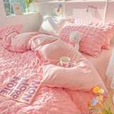 SHOPMOCHO Princess Bedding Set  French Style Wash Cotton Solid Color Seersucker Summer Soft 2026New Bed Sheet Set Comforter Set