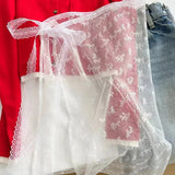 Shopmocho Korean Fashion Lace Irregular Skirt Curtain White Flowers Lace Mesh Halfbody Skirt Women Summer Bottoms Jeans Decorative Hemline