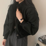 Shopmocho Autumn Winter Loose Woolen Coat Women Large Size with Pockets Small Stand Collar Long Sleeve Button Hong Style Women's Clothing