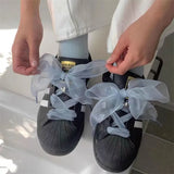 Shopmocho 4cm Widened Transparent Chiffon Yarn Shoelaces Flat Silk Big Bow Wide Laces Trend Beauty White Casual Shoes Laces Dropship