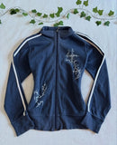 SHOPMOCHO Y2K Striped Embroidered Jacket Harajuku Classic Retro Navy Blue Collared Zip Up Hoodie Goth Geometric Print Slim Fit Sweatshirt
