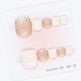 Shopmocho 24Pcs Summer Fake Toenails White Short Square Press On Toe Nails Glossy Sequins Designs Women Girls Acrylic False Nails Art