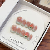 SHOPMOCHO 10Pcs Handmade Nude Color Press On Nails Sparkling Cat-Eye Cherry Star Marine Elements Sequins Cute Girlish Nail Suitable Summer
