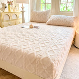 Shopmocho 1pc Winter Warm Bed Sheet with Elastic Band Single/Queen/King Mattress Cover Thick Coral Fleece Fluffy Fitted Bed Sheets for Bed