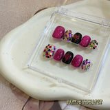 SHOPMOCHO 10pcs Handmade press on Nails Dragon Fruit Crystal Cat's Eye Glittering Heart Fake Nail for Women&Girl Removable wearable Nail
