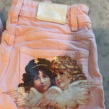 Shopmocho Y2K Light Pink Baggy Straight Leg Jeans Womens Clothing Harajuku Classic Angel Graphic Printed Trousers Gothic High Waist Pants
