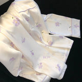 SHOPMOCHO 2026 New Ice Silk 2 Pieces Pajamas for Women Autumn Spring Women's Pajamas Set Elegant Ptinting Flower Home Wear Soft Sleepwear