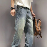 SHOPMOCHO American High Street Fashion Brand Loose Straight Leg Denim Pants for Men, with Patchwork Design and Wide Leg Curved Knife Pants