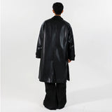 SHOPMOCHO Mens PU Trench Coat 2025 Autumn Winter Windproof Long Outerwear Jacket Fashionable Trendy Leather Coat For Men