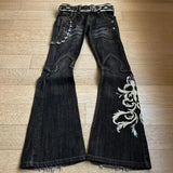 SHOPMOCHO New retro double waisted lace up micro flared women pants streetwear Y2K washed high-quality design sense men and women jeans