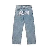 SHOPMOCHO 2026 Classic Printed Men Straight Denim Pants Loose Fit YKK Zipper Casual Denim Jeans Pants Trousers
