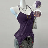 SHOPMOCHO Pink Sexy Spicy Girl Neck Hanging Strap Vest Women's Printed Mesh Splice Slim Fit Bared Chest Top Elegant Commute Style 2026